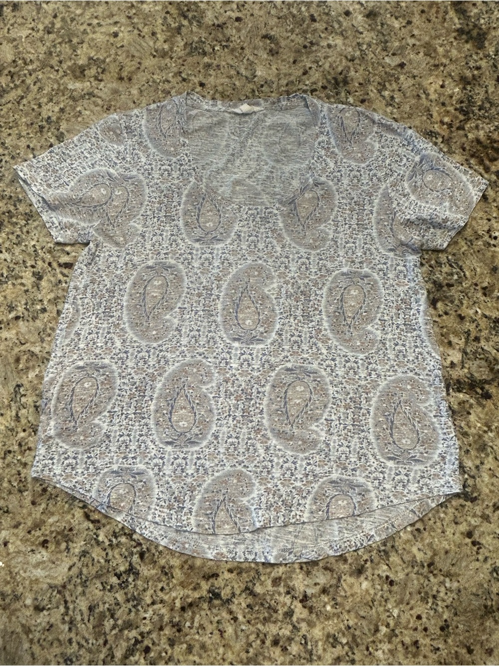 Lucky Brand Paisley Burnout Tee Boho Top Gray Blue Size M